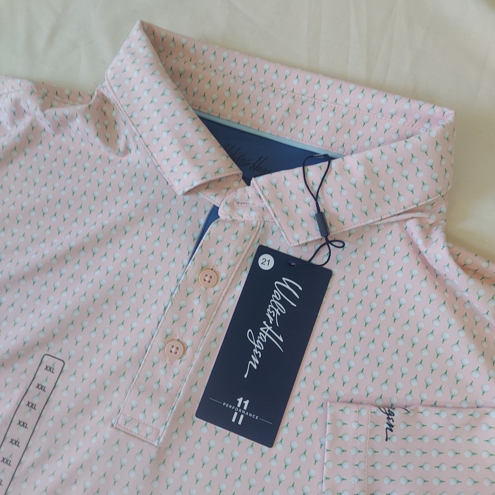Walter Hagen Mens P11 Print Polo Retro Golfball Pink XXL Short Sleeve Golf Shirt